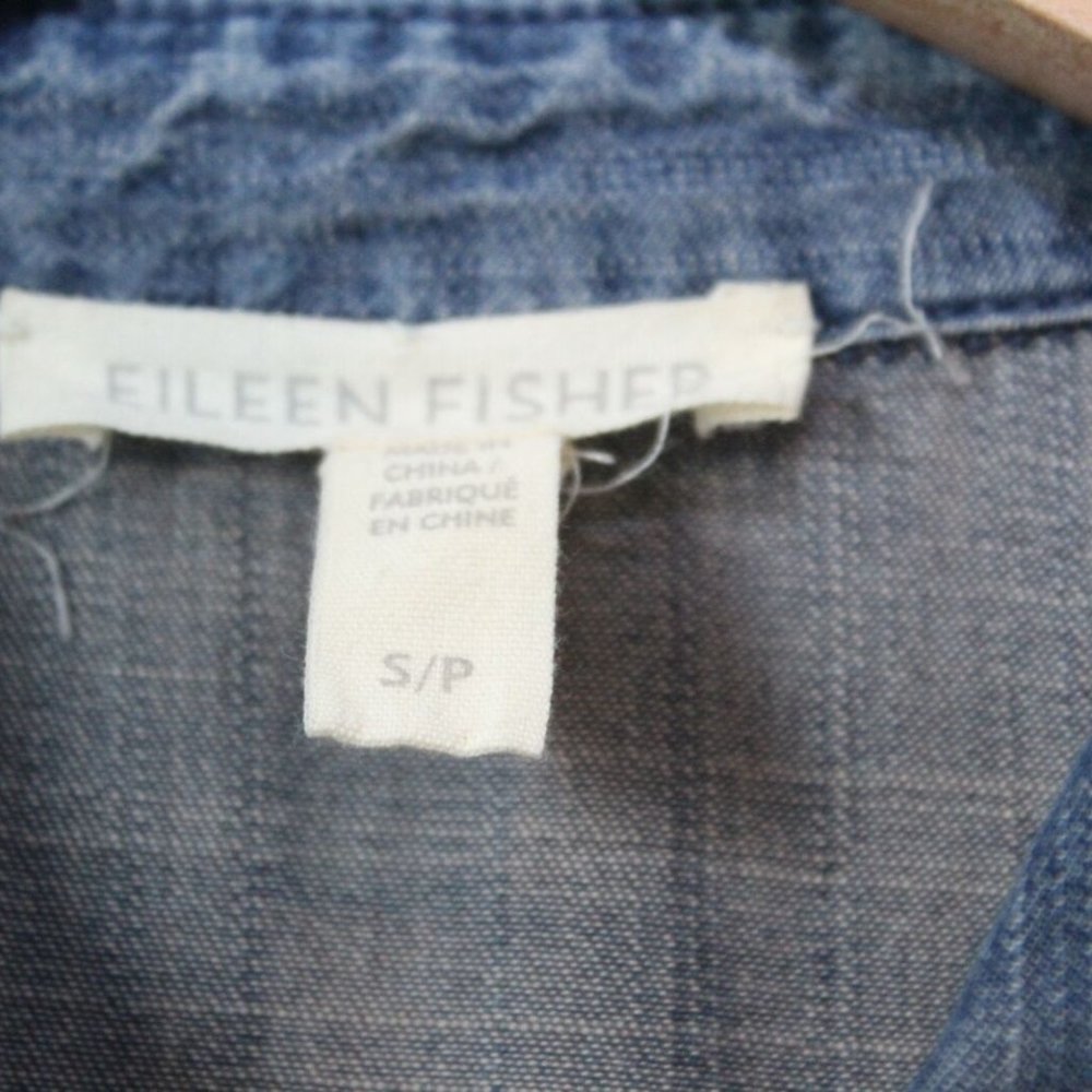 Eileen Fisher Classic Collar Chambray Denim Shirt Dress Blue Size Small H12304 - Picture 6 of 11